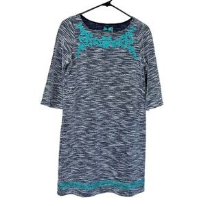 THML Anthropologie Embroidered Dress Women's Small White Turquoise Black Boho